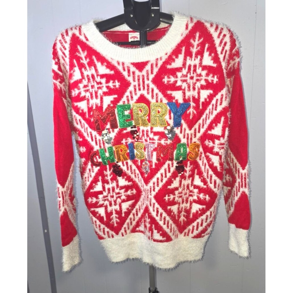 Holiday Time Merry Christmas Fuzzy Sweater Size Medium 8-10 Ugly Christmas